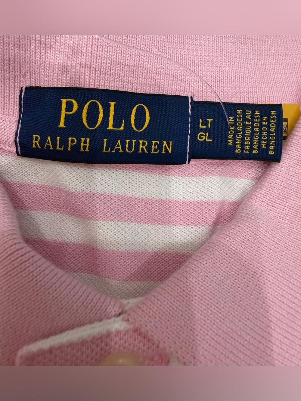 Polo Ralph Lauren Men’s White/Pink Classic 100 Cotton Striped Polo Size LT NWT - Picture 4 of 5